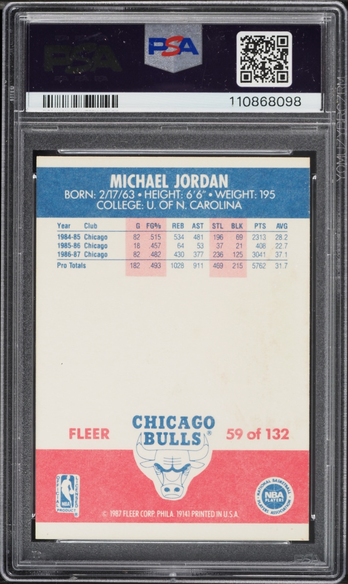 1987 Fleer Basketball Michael Jordan #59 PSA 5 EX