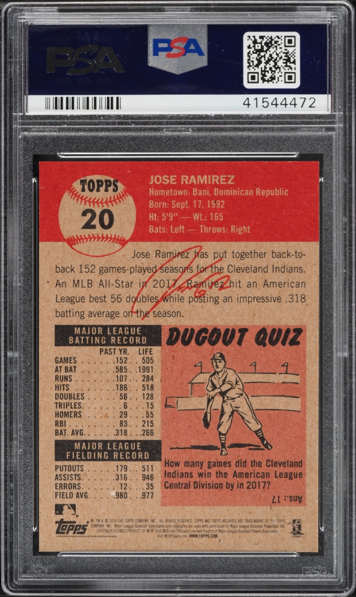 2018 Topps Living Jose Ramirez #20 PSA 10 GEM MINT