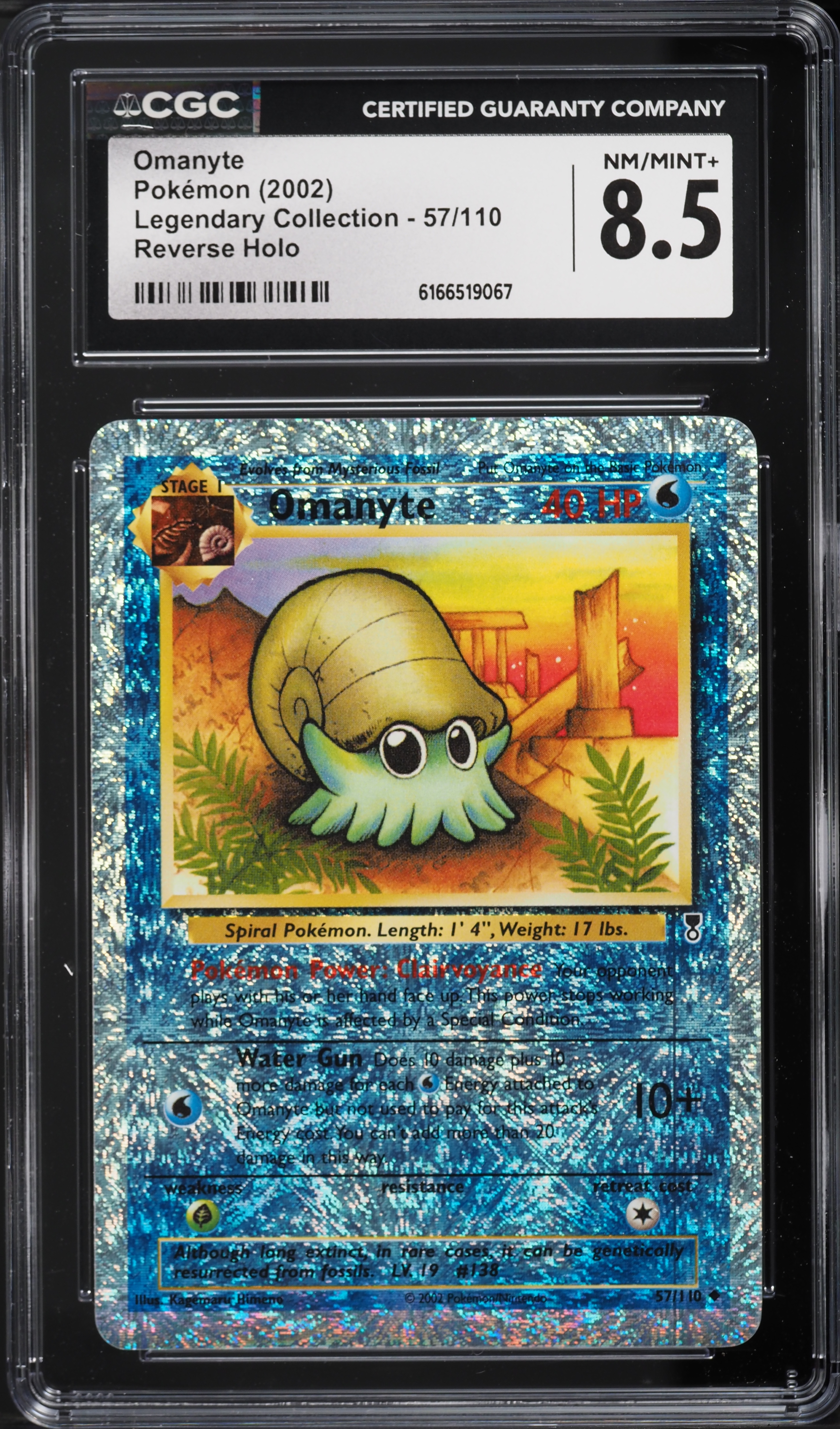 2002 Pokemon Legendary Collection Reverse Holo Omanyte #57 CGC 8.5