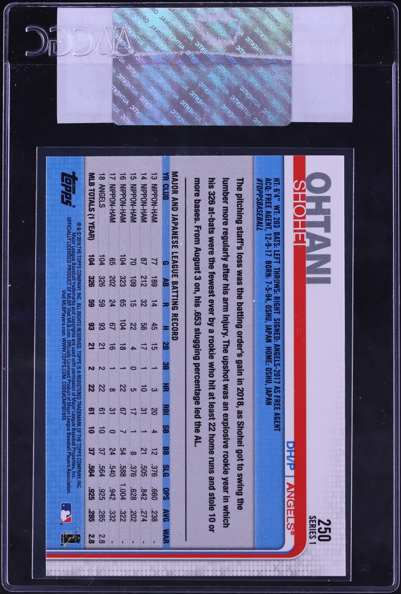 2019 Topps Shohei Ohtani #250 CGC AUTH