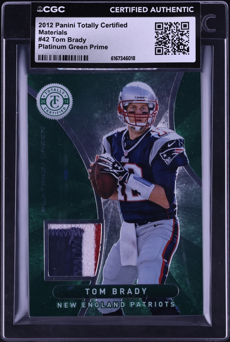 2012 Totally Certified Platinum Green Prime Tom Brady PATCH /5 #42 CGC AUTH