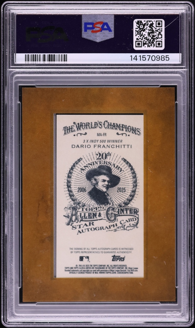 2025 Topps Allen & Ginter Mini Non Baseball Dario Franchitti AUTO #MA-FR PSA 10 GEM MINT