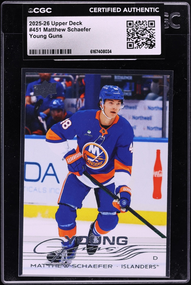 2025 Upper Deck Young Guns Matthew Schaefer ROOKIE #451 CGC AUTH