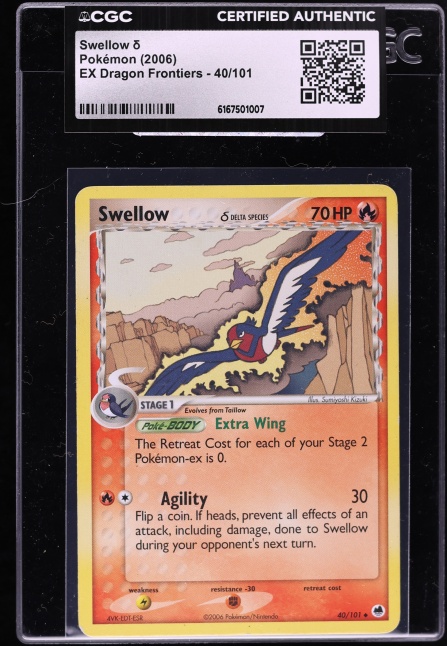 2006 Pokemon EX Dragon Frontiers Swellow #40 CGC AUTH