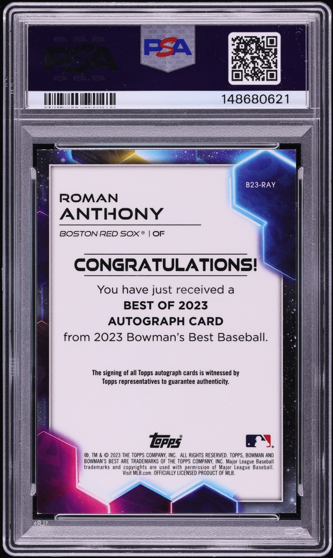 2023 Bowman's Best Of '23 Gold Lava Roman Anthony PROSPECT AUTO /75 #B23RAY PSA 9 MINT