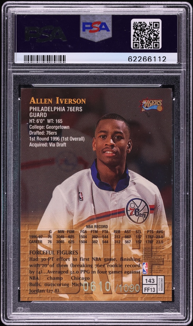 1997 Finest Refractor w/ Coating Allen Iverson /1090 #143 PSA 7 NRMT