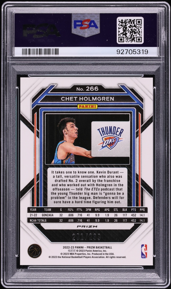 2022 Panini Prizm Red Chet Holmgren ROOKIE /299 #266 PSA 10 GEM MINT