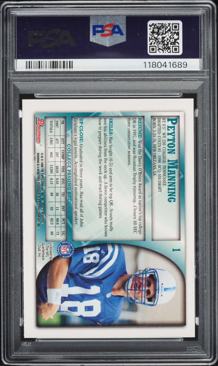 1998 Bowman Football Peyton Manning ROOKIE #1 PSA 9 MINT