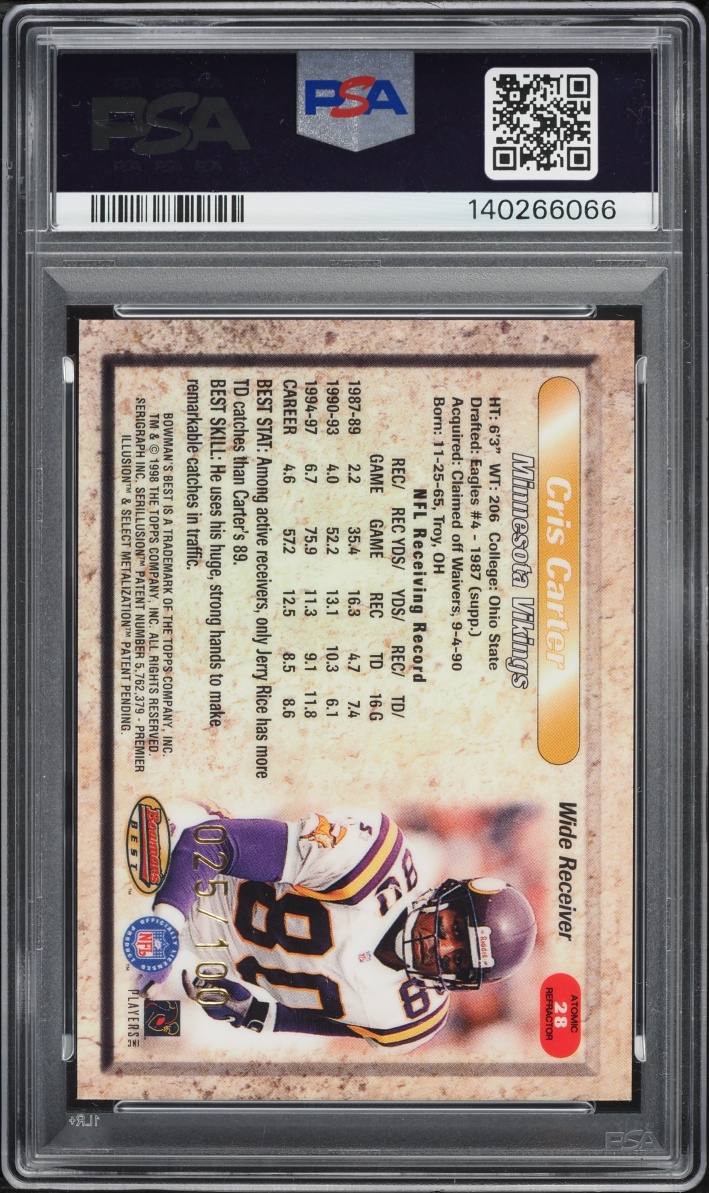 1998 Bowman's Best Atomic Refractor Cris Carter #28 PSA 8 NM-MT