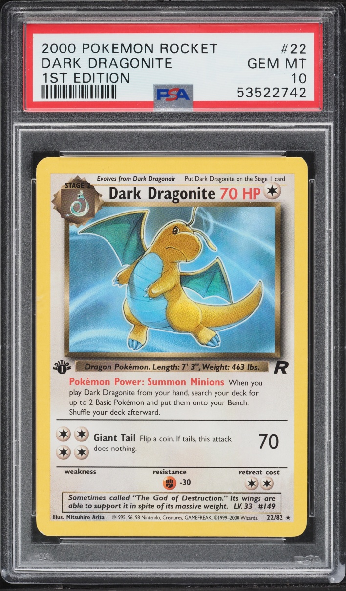 2000 Pokemon Team Rocket 1st Edition Dark Dragonite #22 PSA 10 GEM MINT