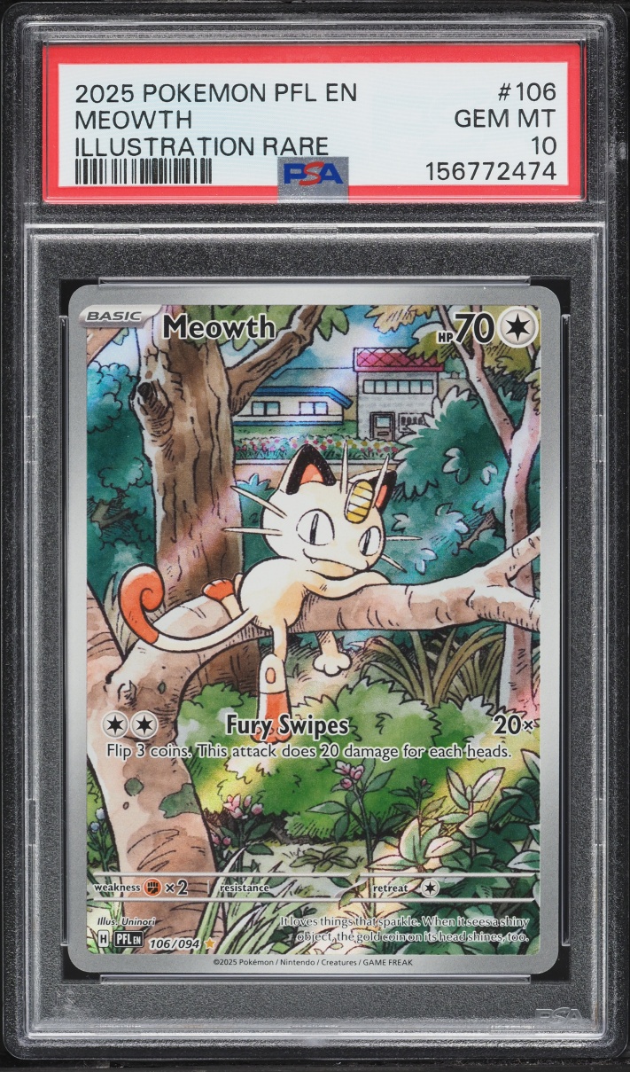 2025 Pokemon Mega Evolution Phantasmal Flames IR Meowth #106 PSA 10 GEM MINT
