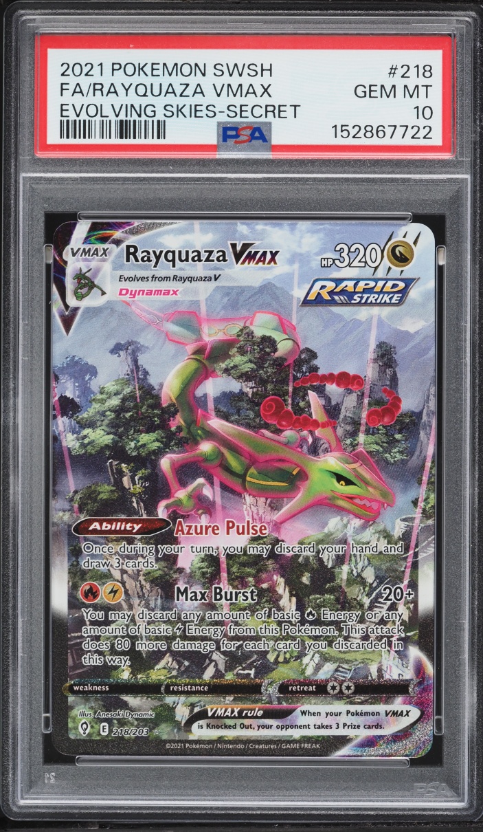 2021 Pokemon Sword & Shield Evolving Skies Alt Art Rayquaza VMAX #218 PSA 10 GEM MINT