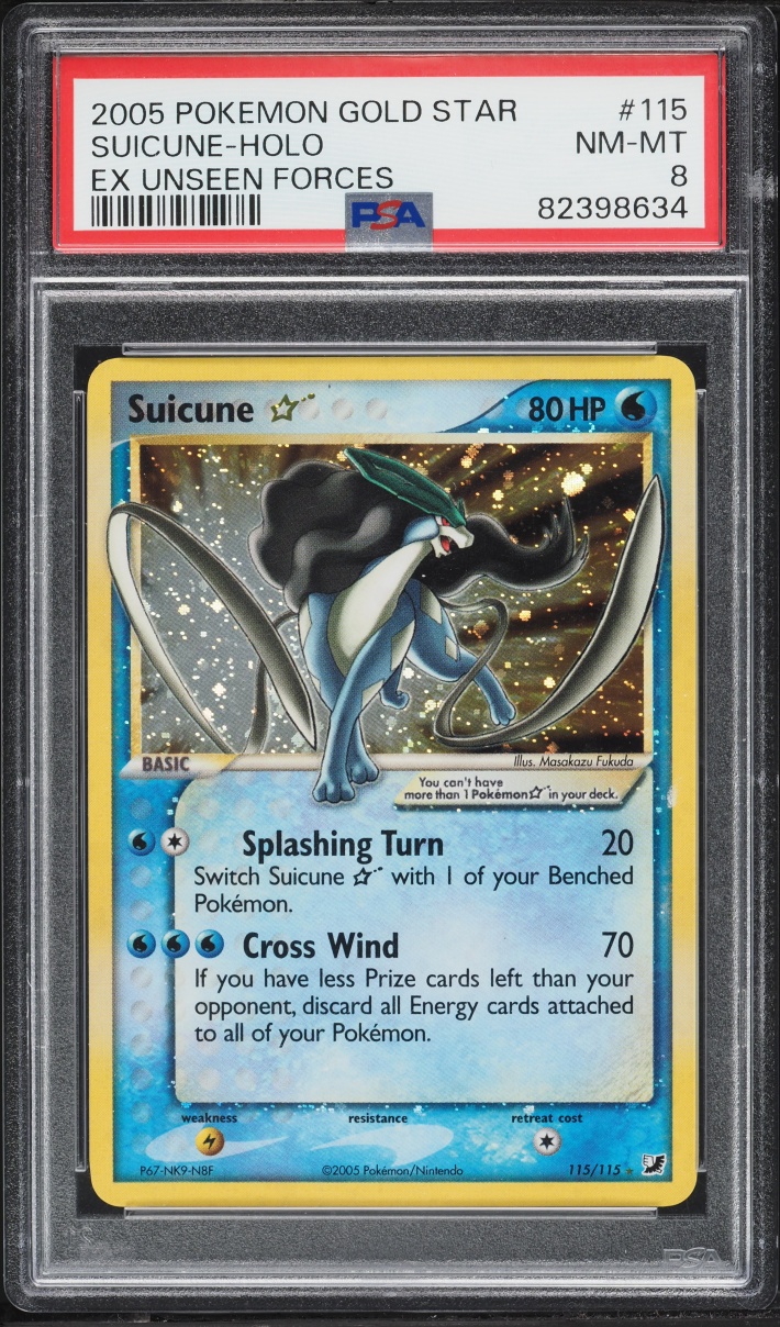 2005 Pokemon EX Unseen Forces Holo Suicune Gold Star #115 PSA 8 NM-MT