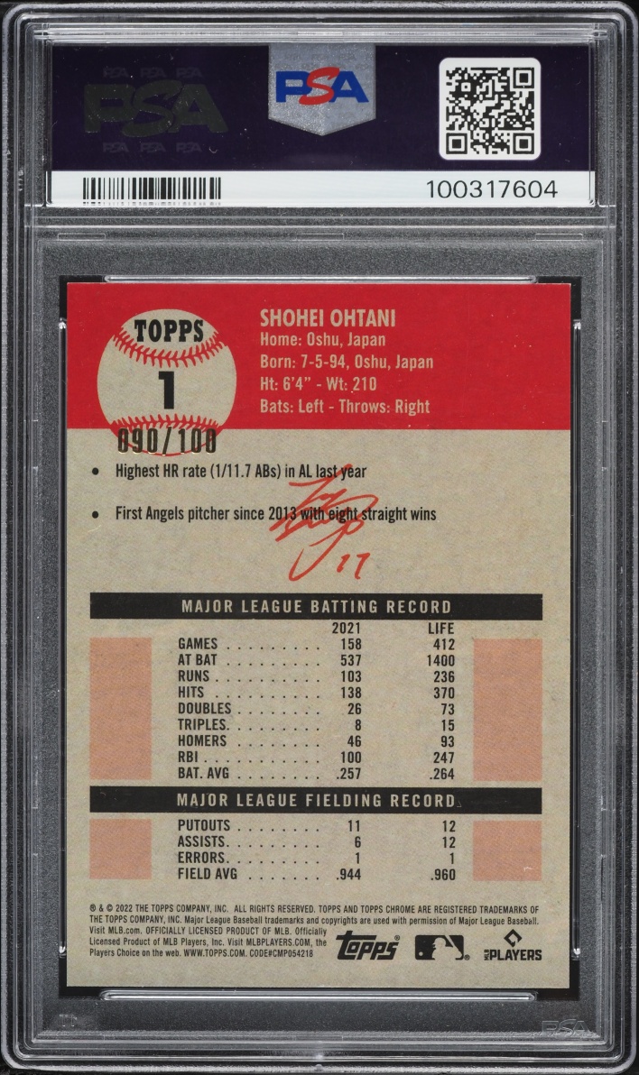 2022 Topps Chrome Platinum Anniversary Red Atomic Refractor Shohei Ohtani /100 #1 PSA 9 MINT