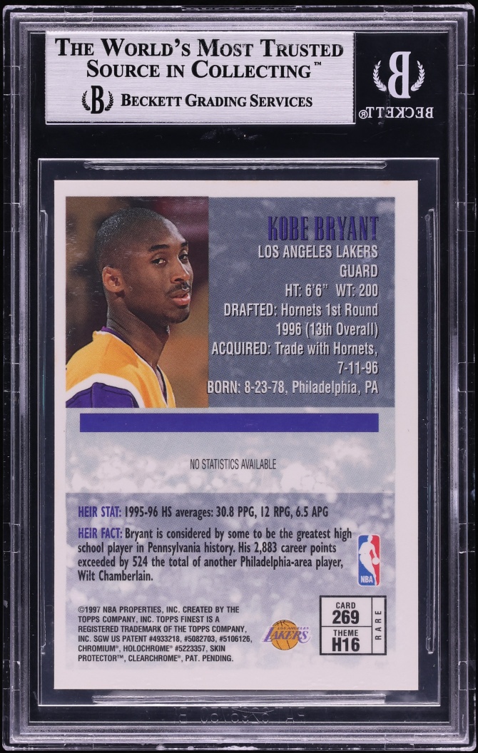 1996 Finest Gold w/ Coating Kobe Bryant ROOKIE #269 BGS 9 MINT