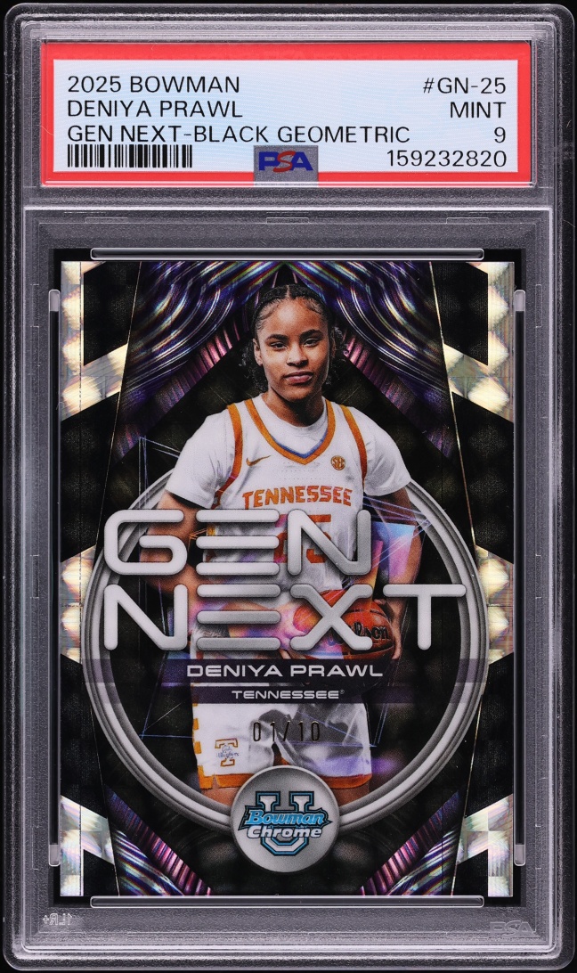 2025 Bowman Chrome University Gen Next Black Geometric Deniya Prawl ROOKIE 1/10 #GN-25 PSA 9