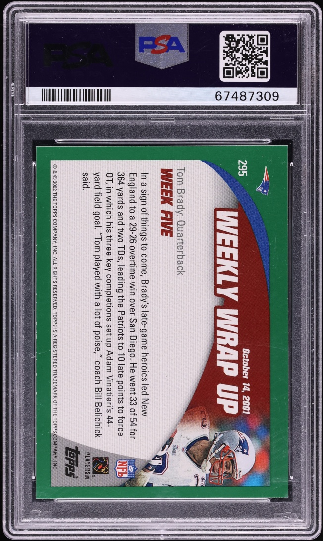 2002 Topps Collection Tom Brady #295 PSA 9 MINT