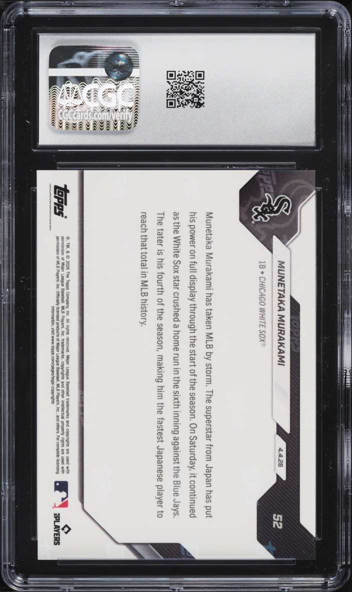 2026 Topps Now Munetaka Murakami ROOKIE #52 CGC 10 GEM MINT