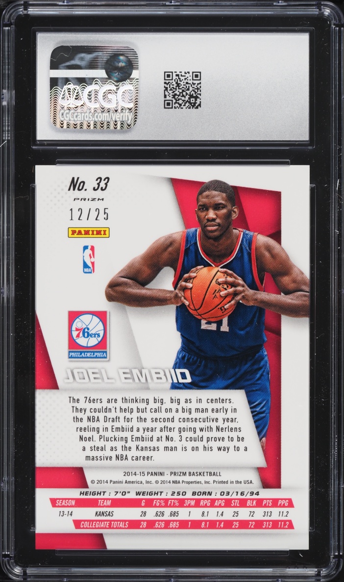 2014 Panini Prizm Green Mojo Variation Joel Embiid ROOKIE /25 #33 CGC 10 GEM MINT