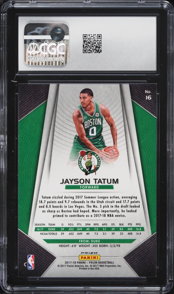 2017 Panini Prizm Green Jayson Tatum ROOKIE #16 CGC 8.5 NM-MT+