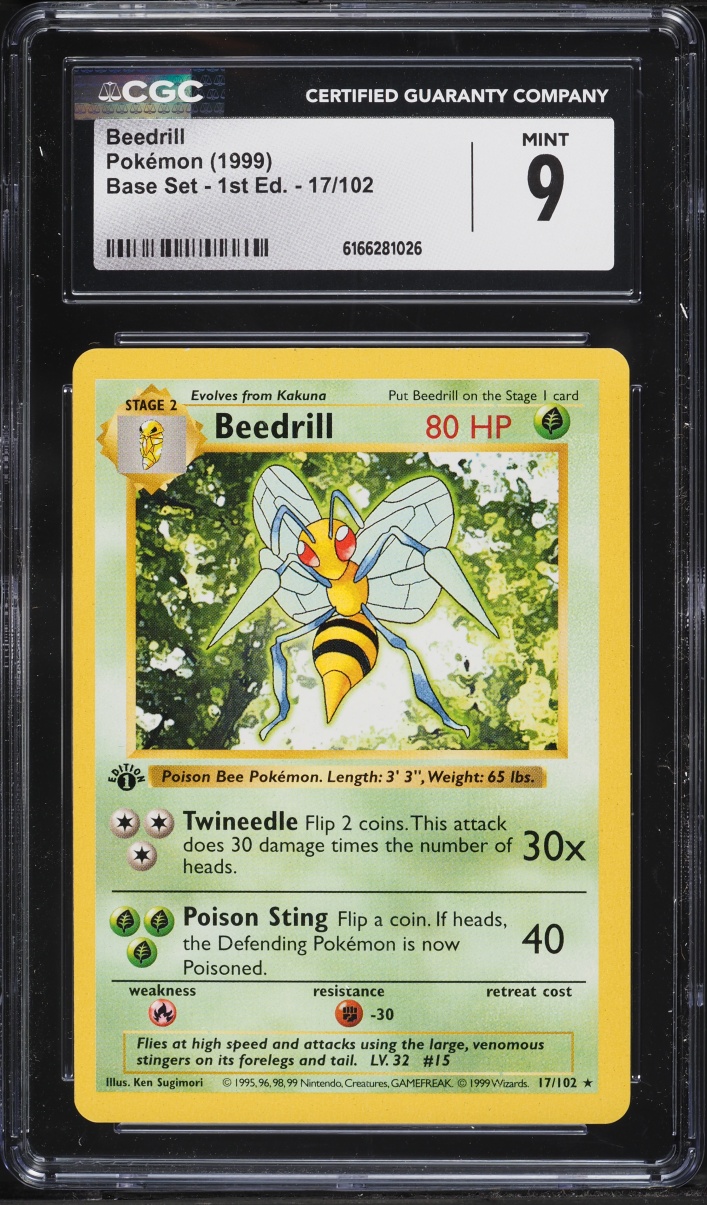 1999 Pokemon Base Set Shadowless 1st Edition Beedrill #17 CGC 9 MINT