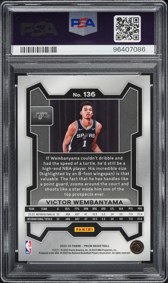 2023 Panini Prizm Victor Wembanyama ROOKIE #136 PSA 10 GEM MINT