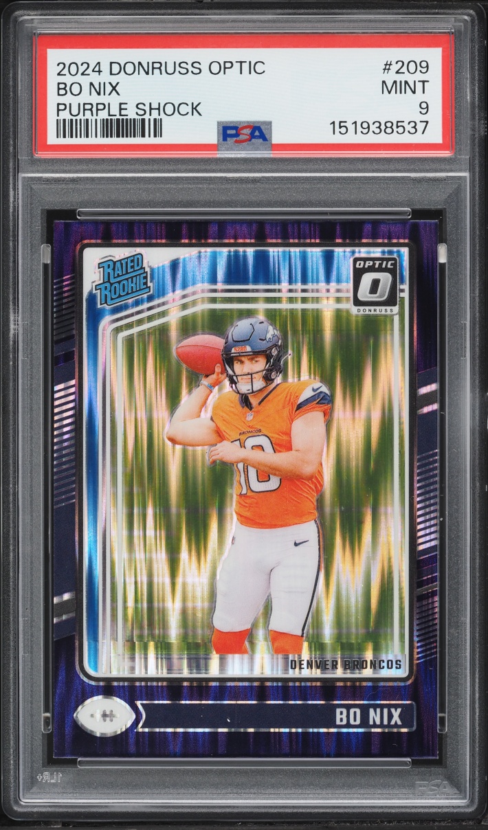 2024 Donruss Optic Purple Shock Prizm Bo Nix ROOKIE #209 PSA 9 MINT
