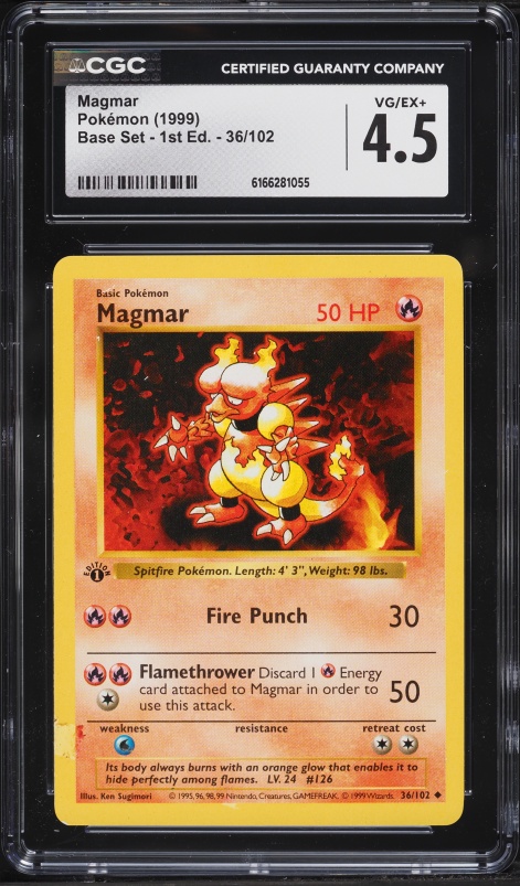 1999 Pokemon Base Set Shadowless 1st Edition Magmar #36 CGC 4.5 VGEX+
