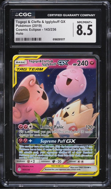 2019 Pokemon Sun & Moon Cosmic Eclipse Holo Togepi & Cleffa & Igglybuff Gx #143 CGC 8.5 NM-MT+