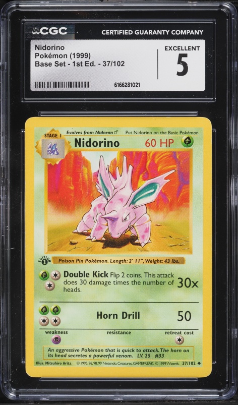 1999 Pokemon Base Set Shadowless 1st Edition Nidorino #37 CGC 5 EX