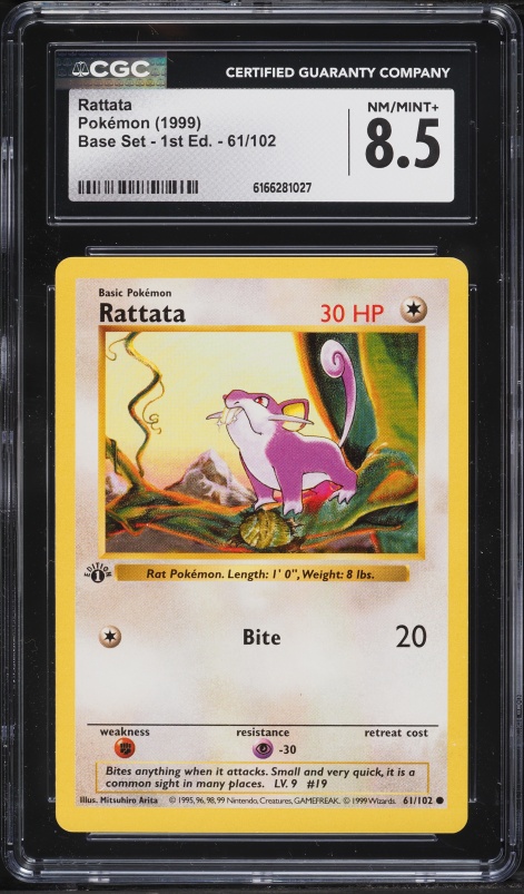 1999 Pokemon Base Set Shadowless 1st Edition Rattata #61 CGC 8.5 NM-MT+