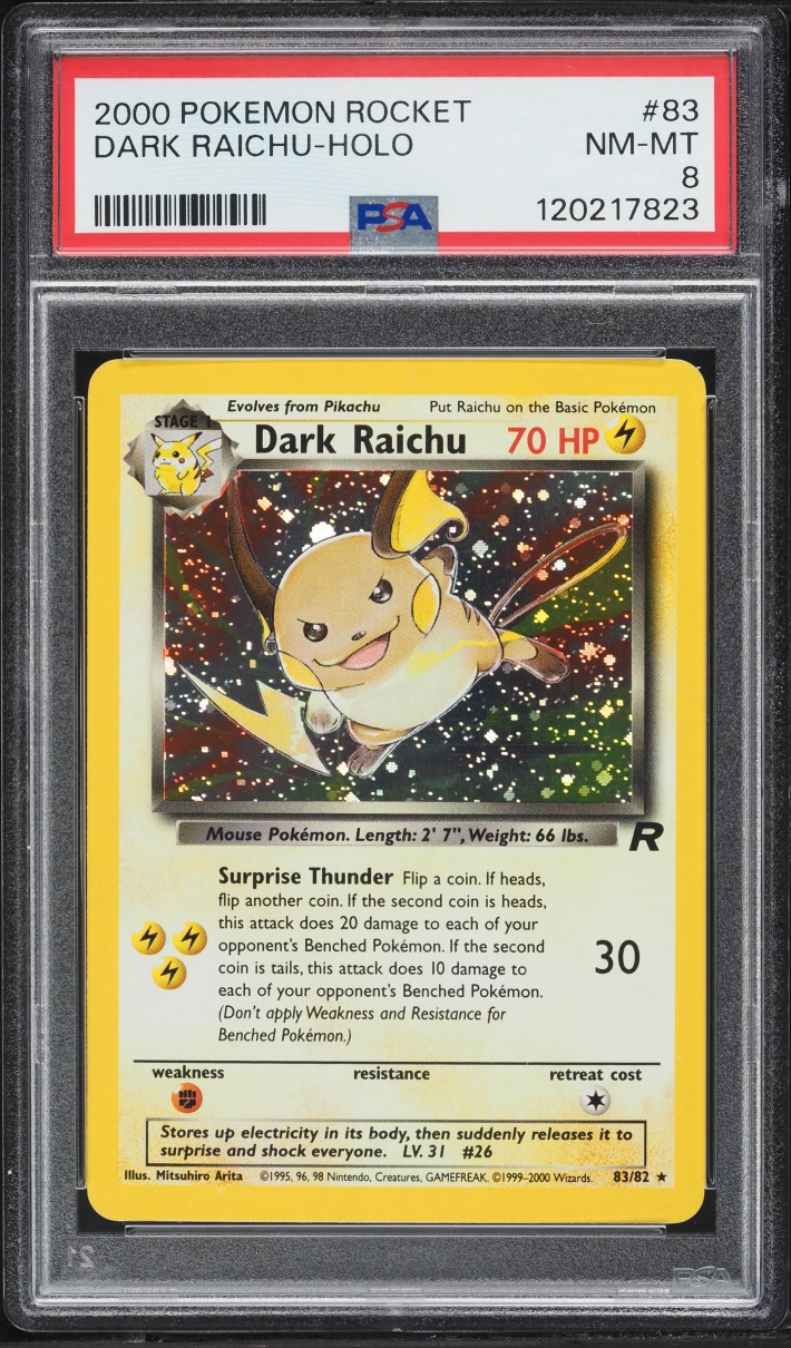 2000 Pokemon Team Rocket Holo Dark Raichu #83 PSA 8 NM-MT
