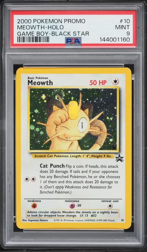 meowth holographic card 2000 Pokemon Promo Black Star #10 Game Boy-Black Star PSA 9 If it spots something shiny Meowth - SV: Scarlet &