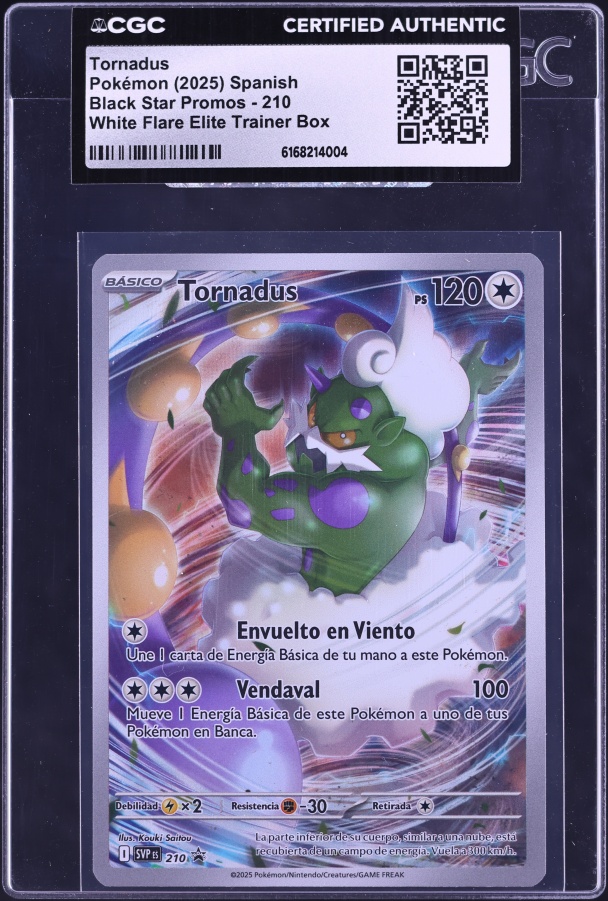2025 Pokemon Spanish Scarlet & Violet Promo White Flare ETB Full Art Tornadus #210 CGC AUTH