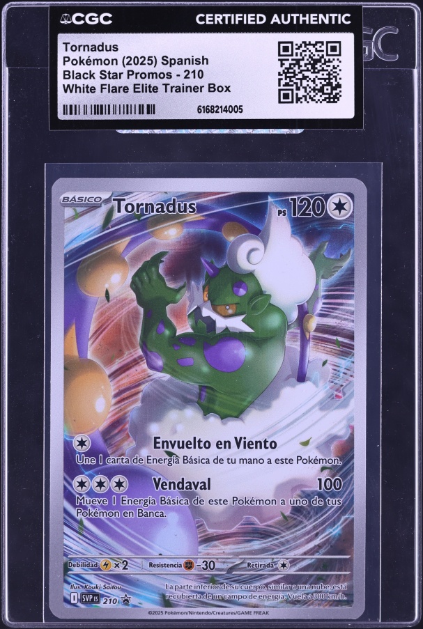 2025 Pokemon Spanish Scarlet & Violet Promo White Flare ETB Full Art Tornadus #210 CGC AUTH