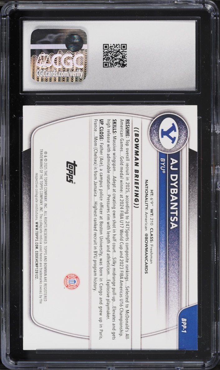 2025 Bowman Prospects AJ Dybantsa #BPP-1 CGC 10 GEM MINT