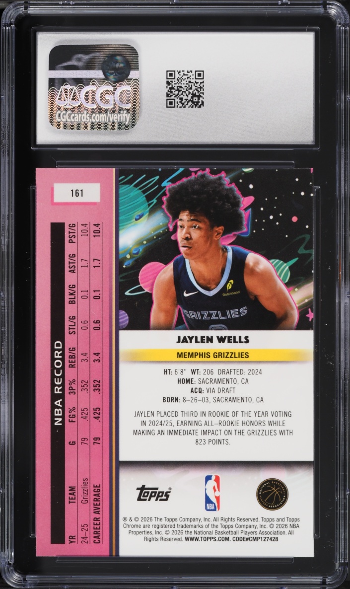 2025 Topps Chrome Cosmic Jaylen Wells #161 CGC 7.5 NRMT+