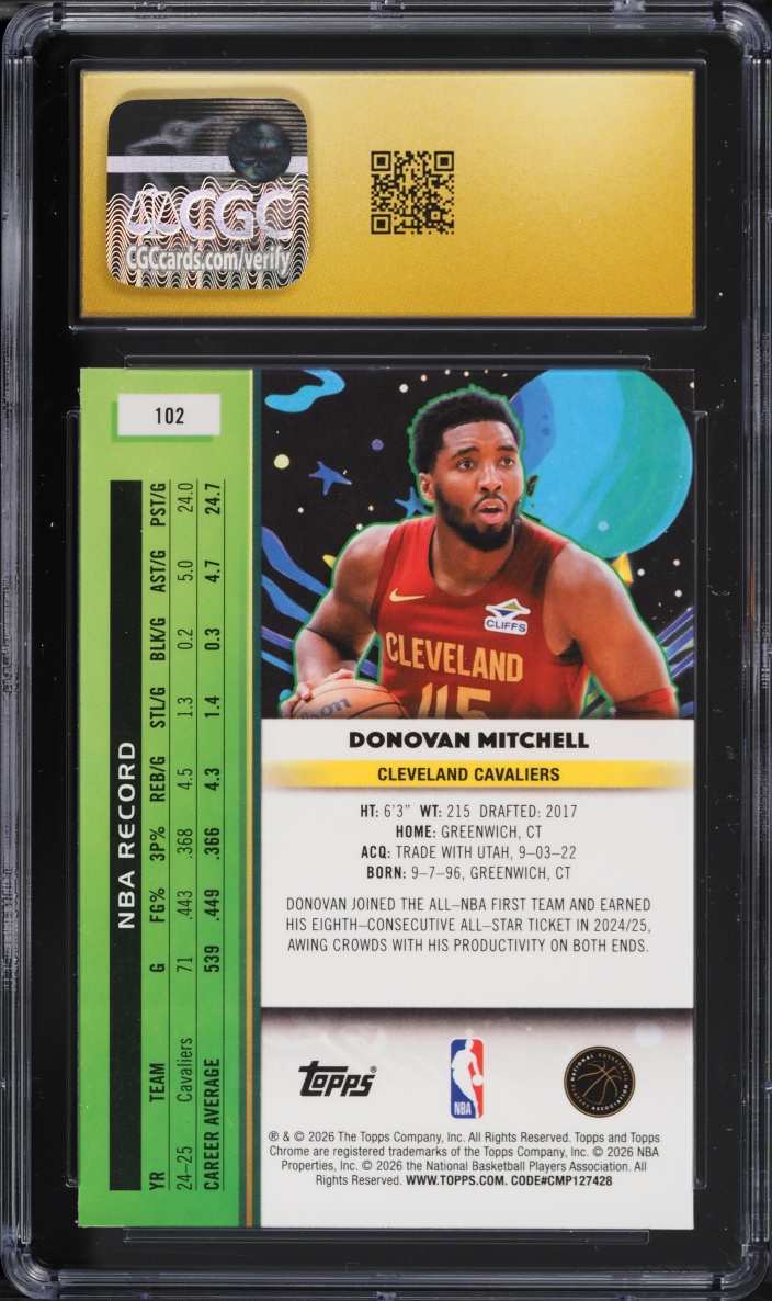 2025 Topps Chrome Cosmic Donovan Mitchell #102 CGC 10 PRISTINE