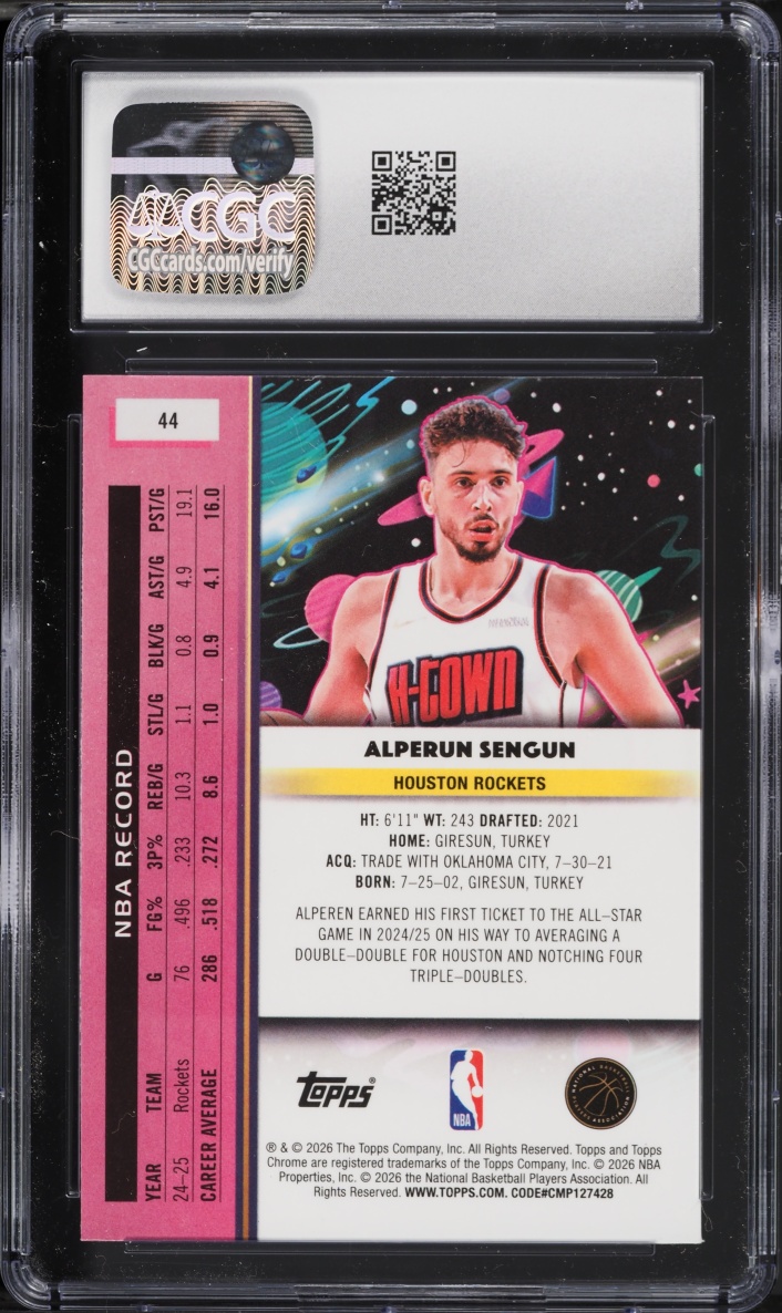 2025 Topps Chrome Cosmic Nucleus Refractor Alperen Sengun #44 CGC 8 NM-MT
