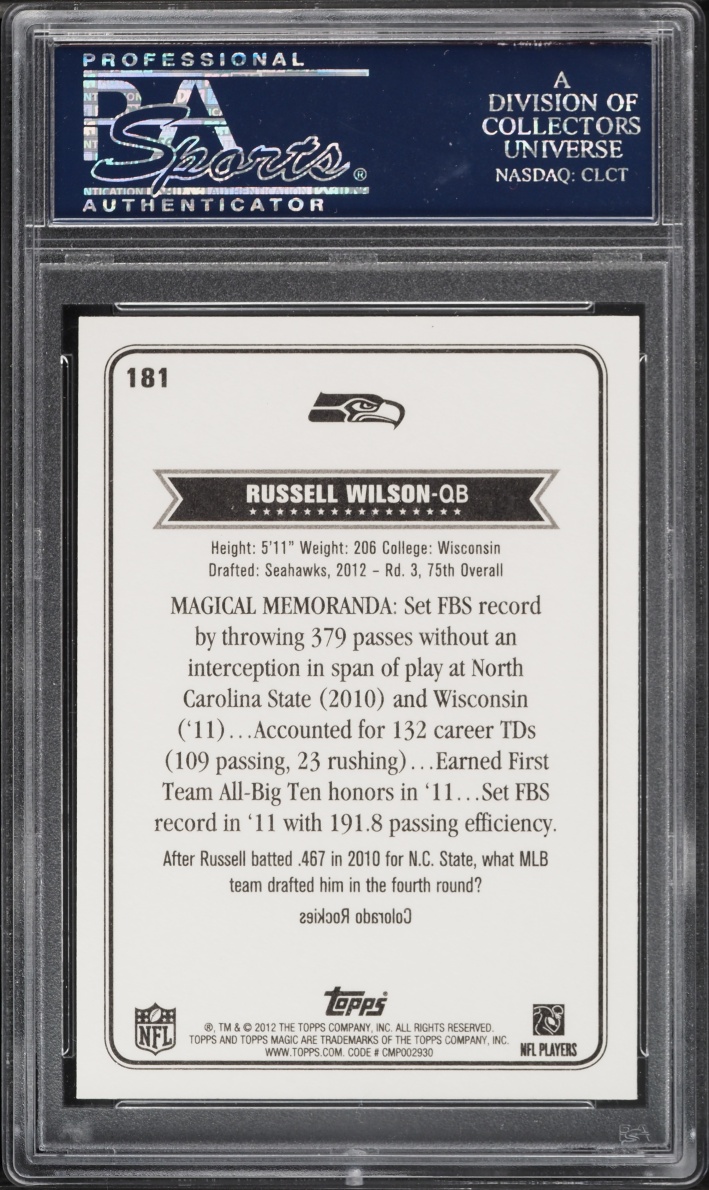 2012 Topps Football Magic Russell Wilson ROOKIE #181 PSA 10 GEM MINT