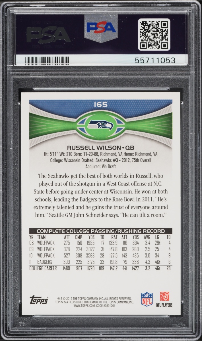 2012 Topps Passing Russell Wilson ROOKIE #165 PSA 10 GEM MINT
