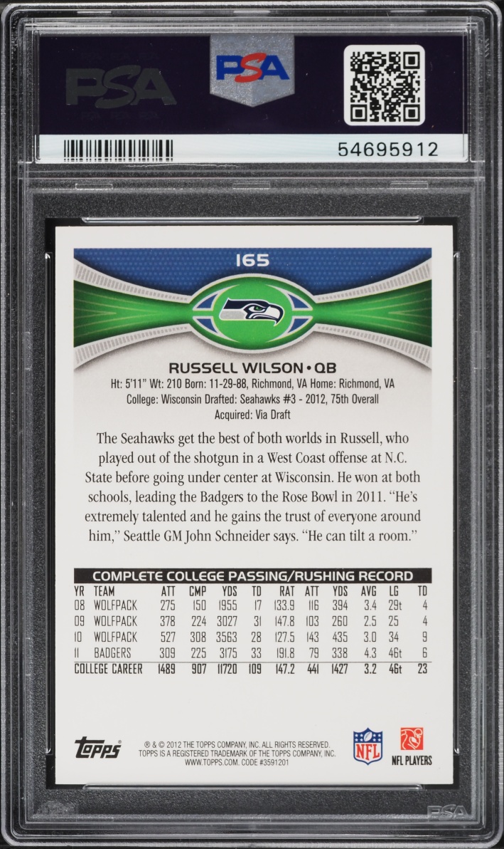 2012 Topps Passing Russell Wilson ROOKIE #165 PSA 10 GEM MINT