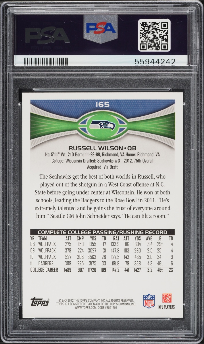 2012 Topps Passing Russell Wilson ROOKIE #165 PSA 10 GEM MINT