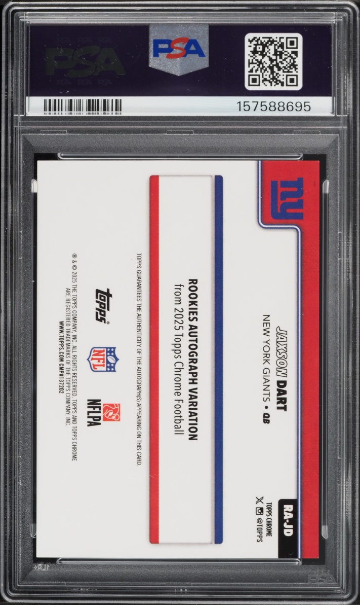 2025 Topps Chrome Blue Refractor Jaxson Dart ROOKIE AUTO /150 #JD PSA 9 MINT