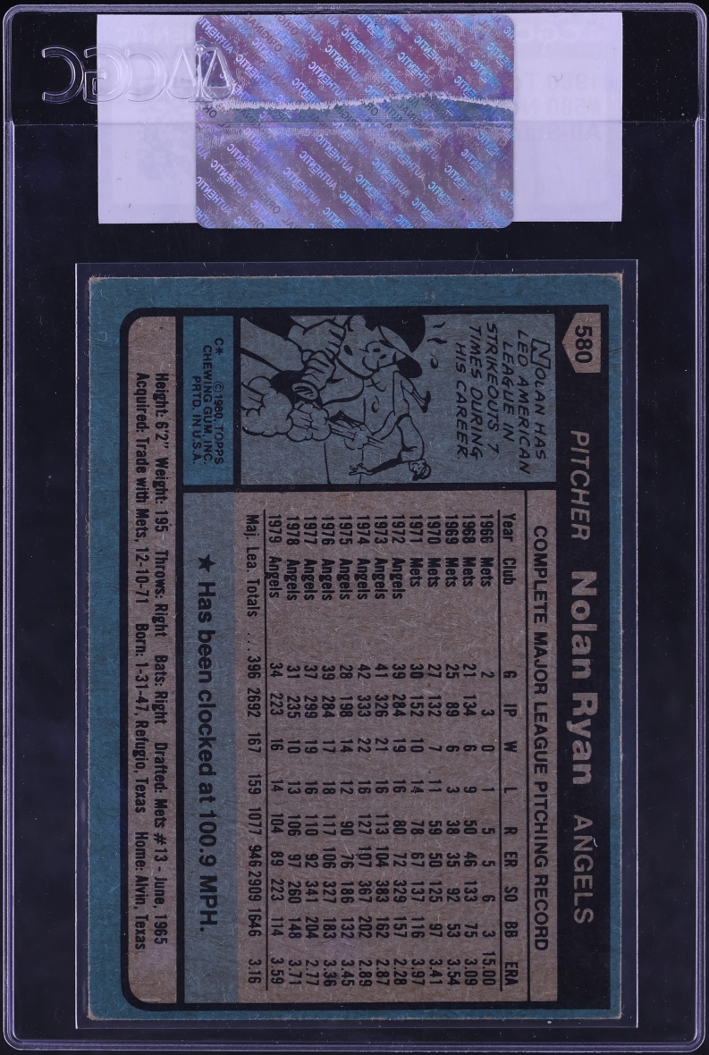 1980 Topps All Star Nolan Ryan #580 CGC AUTH