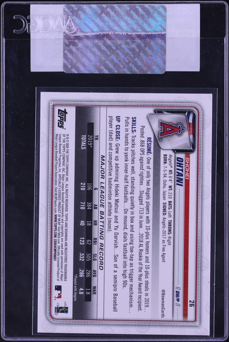 2020 Bowman Shohei Ohtani #26 CGC AUTH