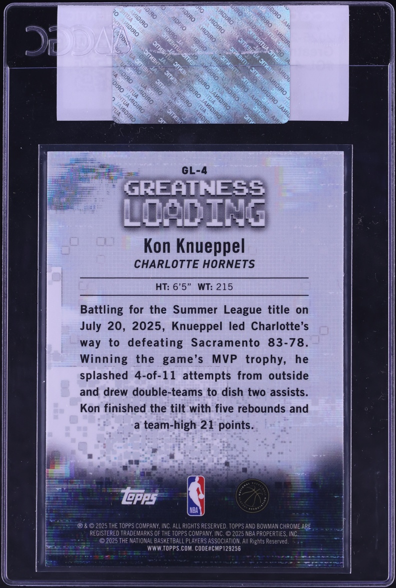 2025 Bowman Chrome Greatness Loading Kon Knueppel ROOKIE #GL-4 CGC AUTH