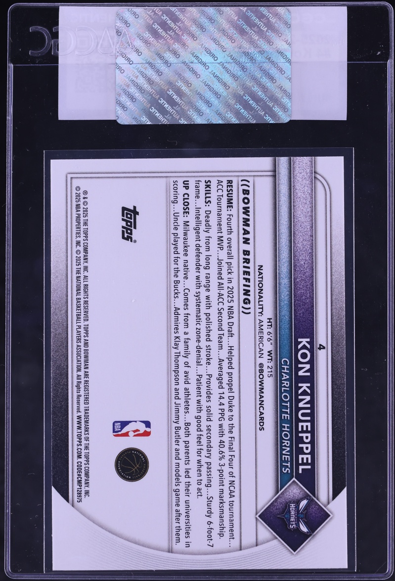 2025 Bowman Chrome Kon Knueppel ROOKIE #4 CGC AUTH