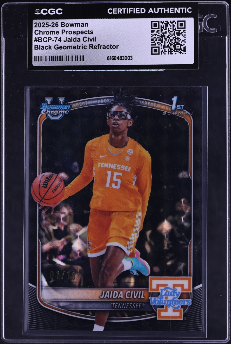 2025 Bowman Chrome University Black Geometric Refractor Jaida Civil ROOKIE 1/10 #BCP74 CGC AUTH