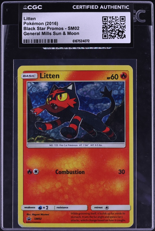 2016 Pokemon Sun & Moon Black Star Promo General Mills Litten #SM02 CGC AUTH